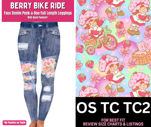 Berry Bike Ride Faux Denim Full Length Peekaboo Leggings