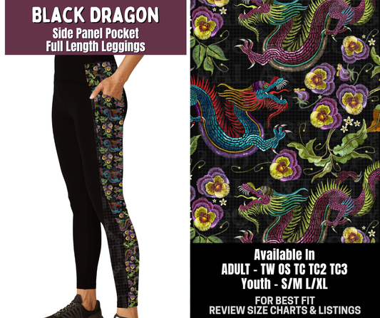 Preorder! Closes 9/14. ETA Dec. Black Dragon Side Panel Pocket Full Length Leggings