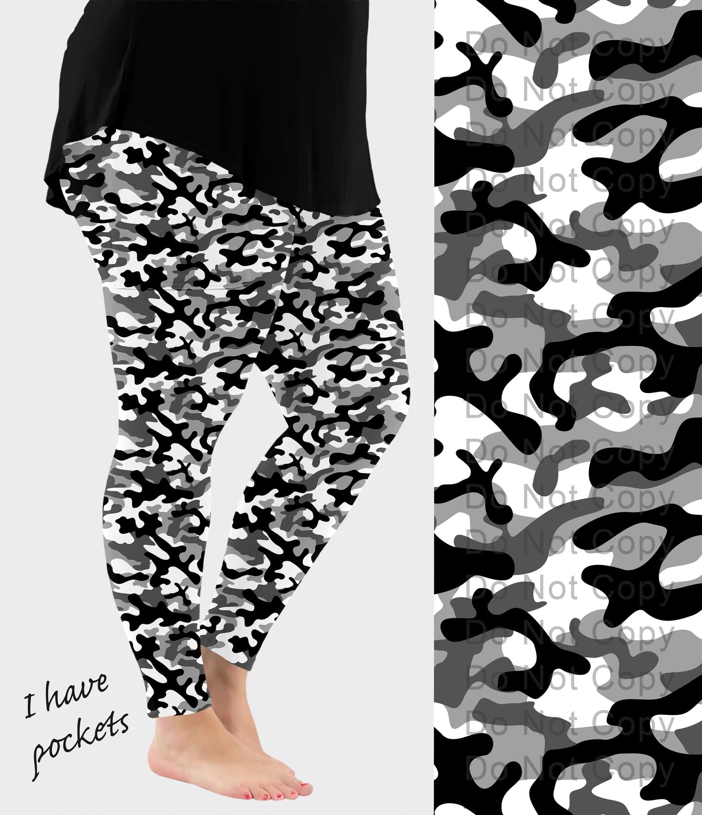 RTS - Black and White Camo Leggings w/ Pockets