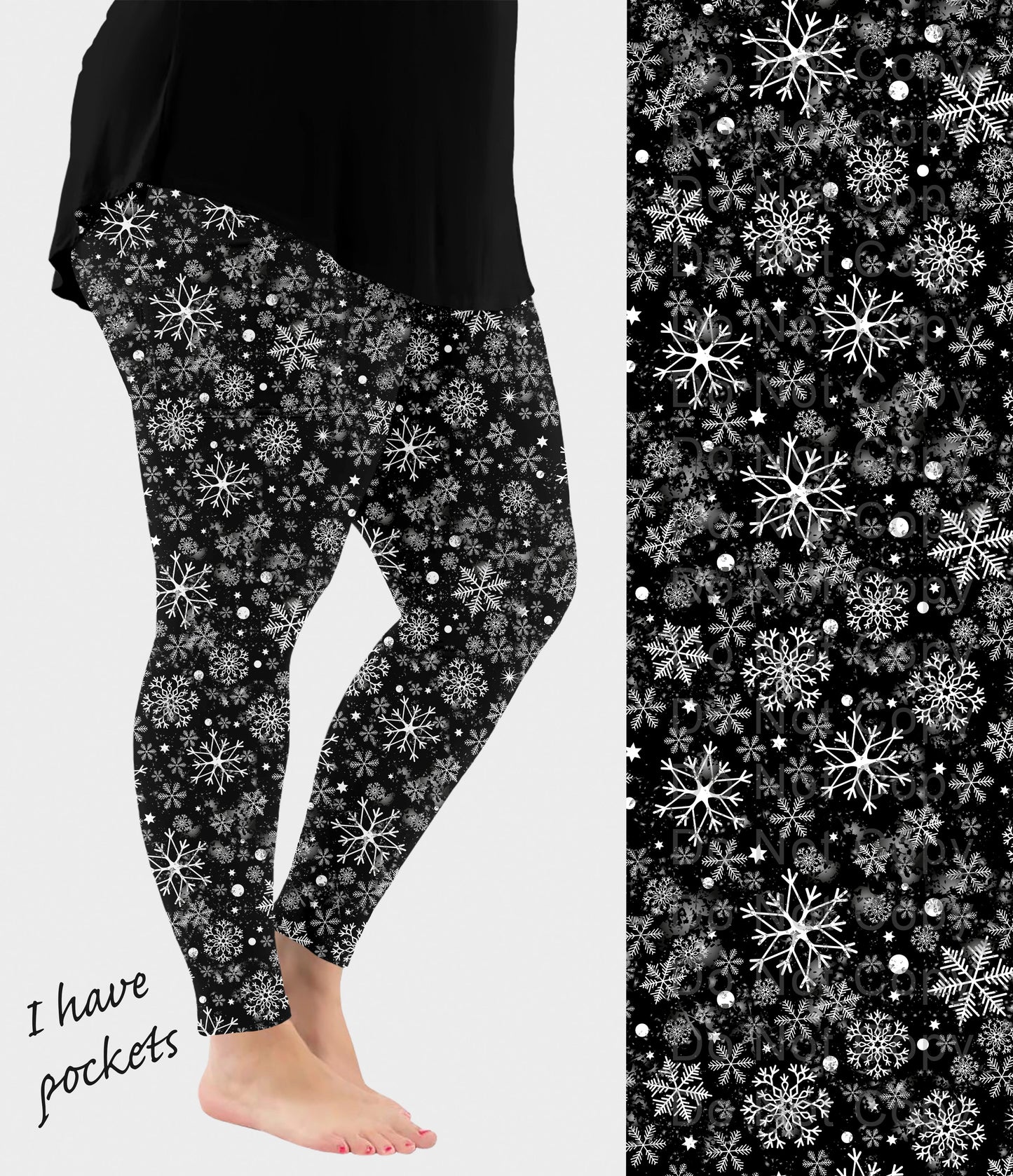 RTS - Black Snowflakes Leggings w/ Pockets