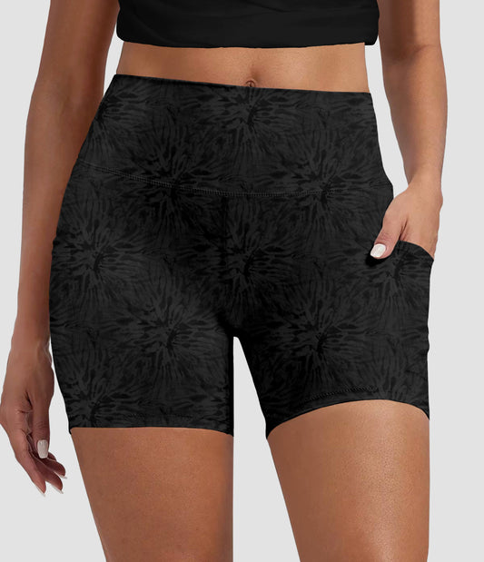 RTS - Black Tie Dye Biker Shorts with Pockets
