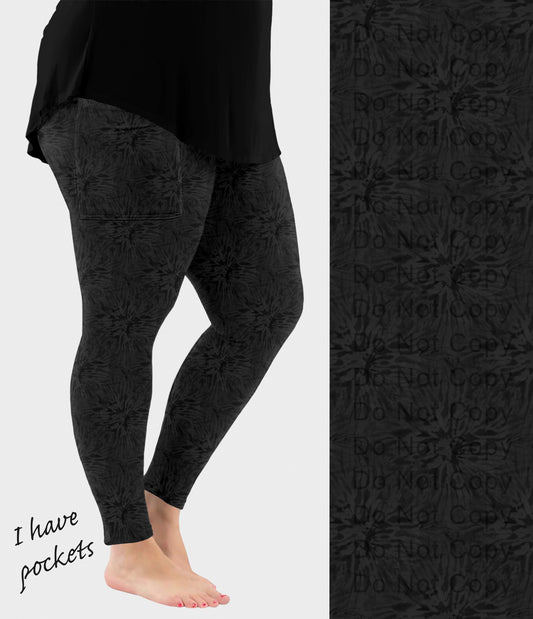 RTS - Black Tie Dye Leggings with Pockets