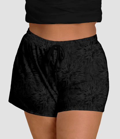 RTS - Black Tie Dye Jogger Shorts with Pockets