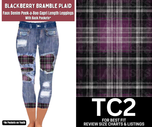 Blackberry Bramble Plaid Capri Faux Denim Peekaboo