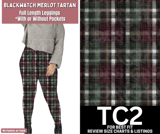 Blackwatch Merlot Tartan Full Length Leggings w/ Pockets
