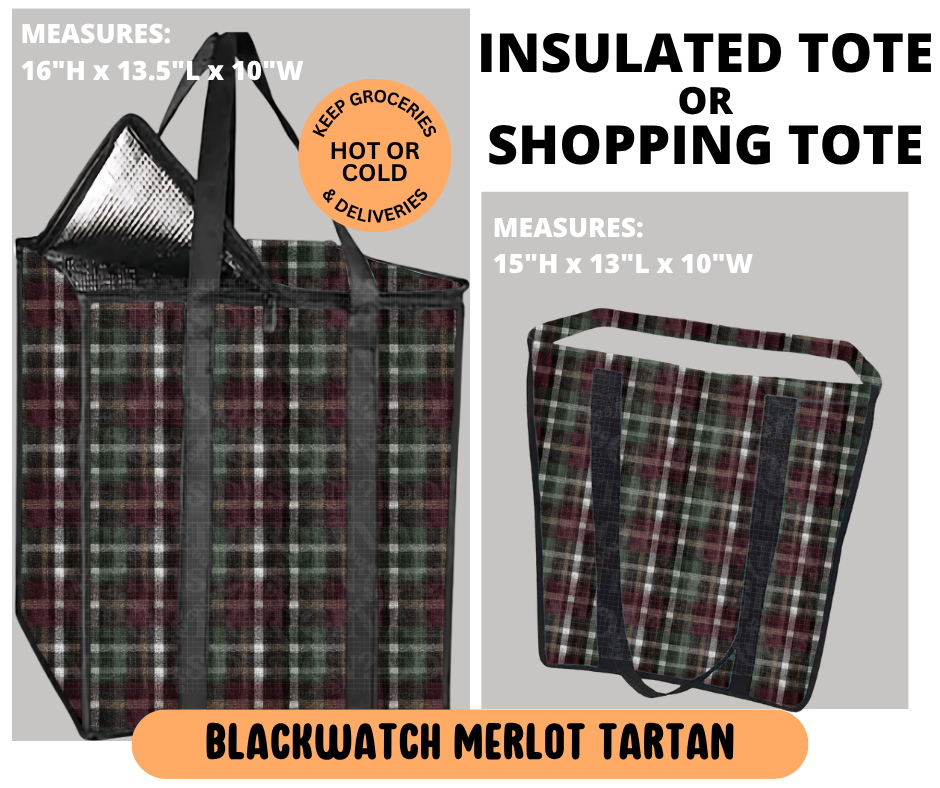Preorder! Closes 6/29. ETA Sept. Blackwatch Merlot Tartan Shopping & Insulated Tote