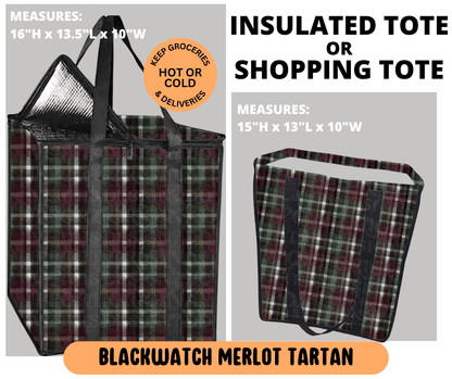 Preorder! Closes 6/29. ETA Sept. Blackwatch Merlot Tartan Shopping & Insulated Tote