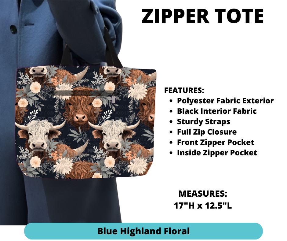 Blue Highland Floral Zipper Tote