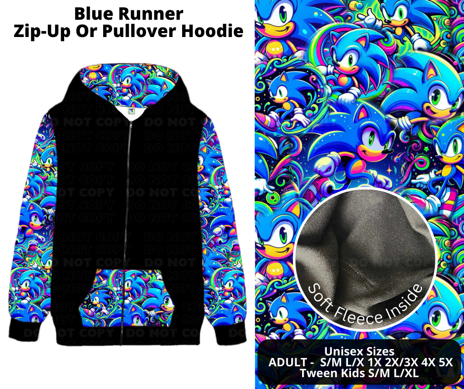 Preorder! Closes 11/27. ETA Feb. Blue Runner Zip-Up or Pullover Hoodie