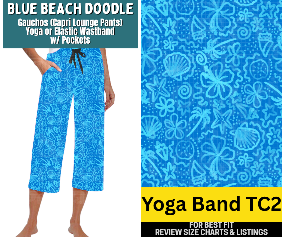 Blue Beach Doodle Capri Gauchos
