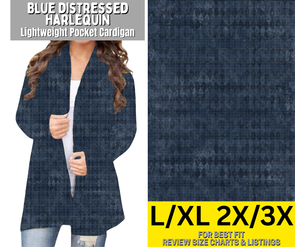 Blue Distressed Harlequin Pocket Cardigan