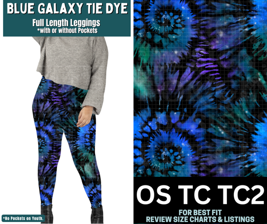 Blue Galaxy Tie Dye Full Length Leggings w/ Pockets