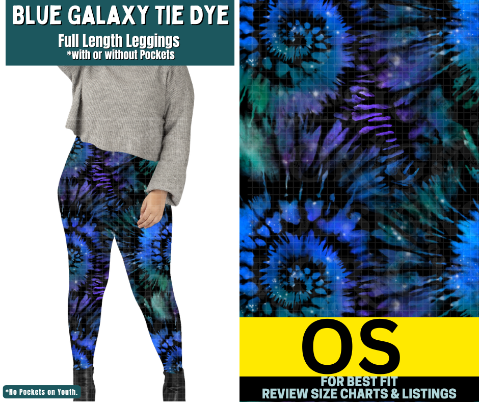 Blue Galaxy Tie Dye Full Length Leggings w/ Pockets