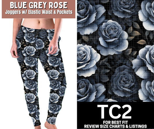 Blue Grey Rose Fleece Joggers