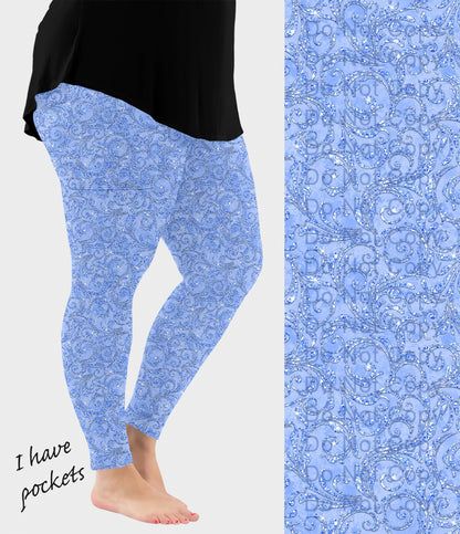 RTS - Blue Paisley Sparkle Leggings w/ Pockets