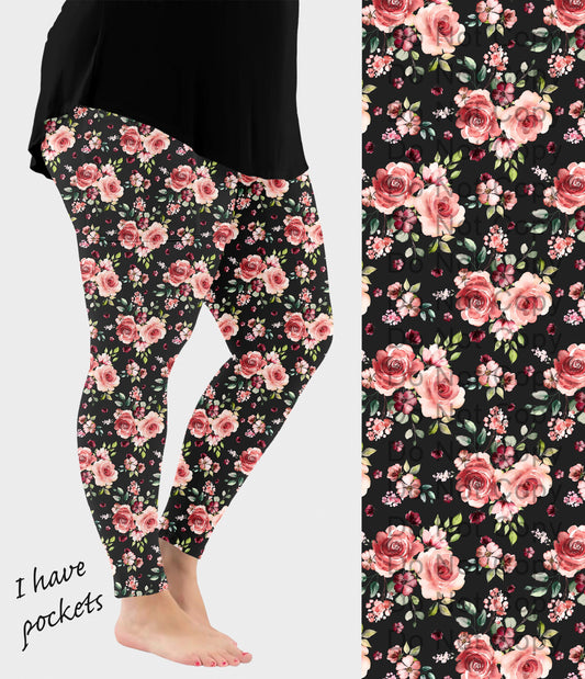 RTS - Blushing Rose Leggings w/ Pockets