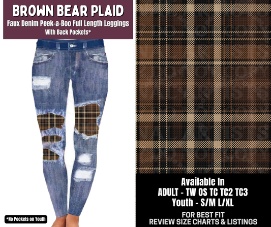 Preorder! Closes 9/14. ETA Dec. Brown Bear Plaid Full Length Faux Denim Peekaboo