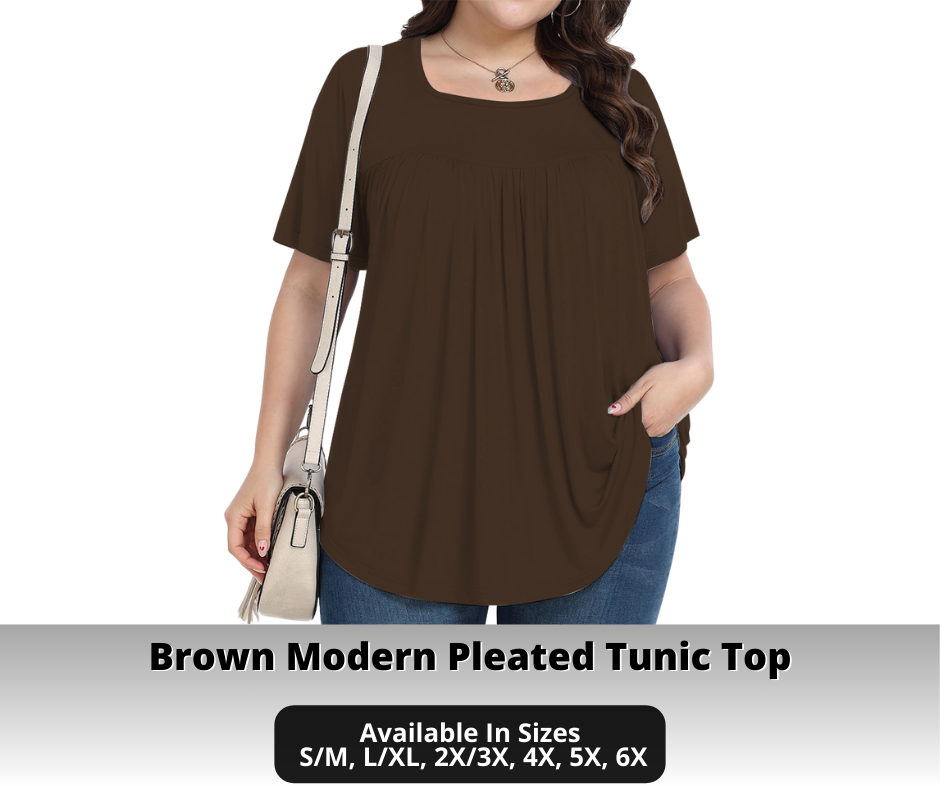 Preorder! Closes 10/30. ETA Jan. Brown Modern Pleated Tunic Top