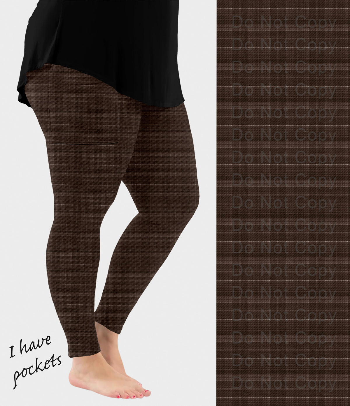RTS - Brown Denim Plaid Leggings with Pockets