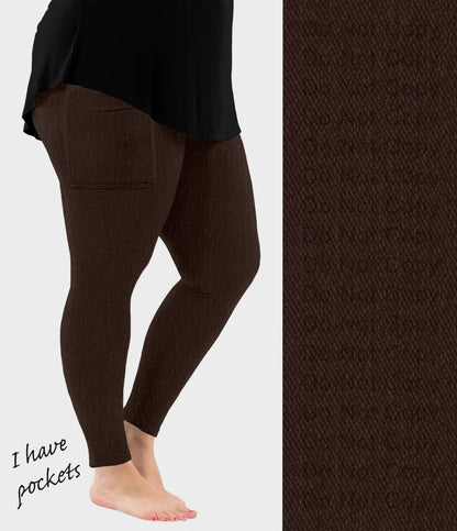 RTS - Brown Faux Denim Leggings with Pockets