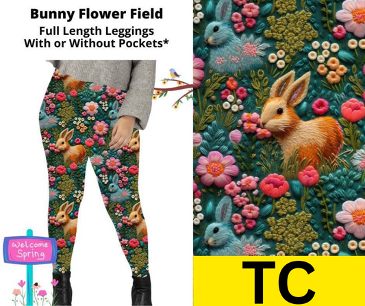 Bunny Flower Field Full Length Leggings w/ Pockets