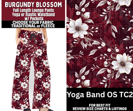 Burgundy Blossom Lounge Pants Choose Fleece or Traditional