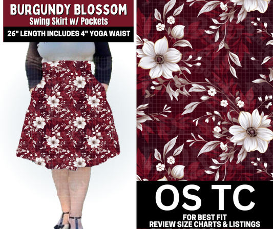 Burgundy Blossom Swing Skirt