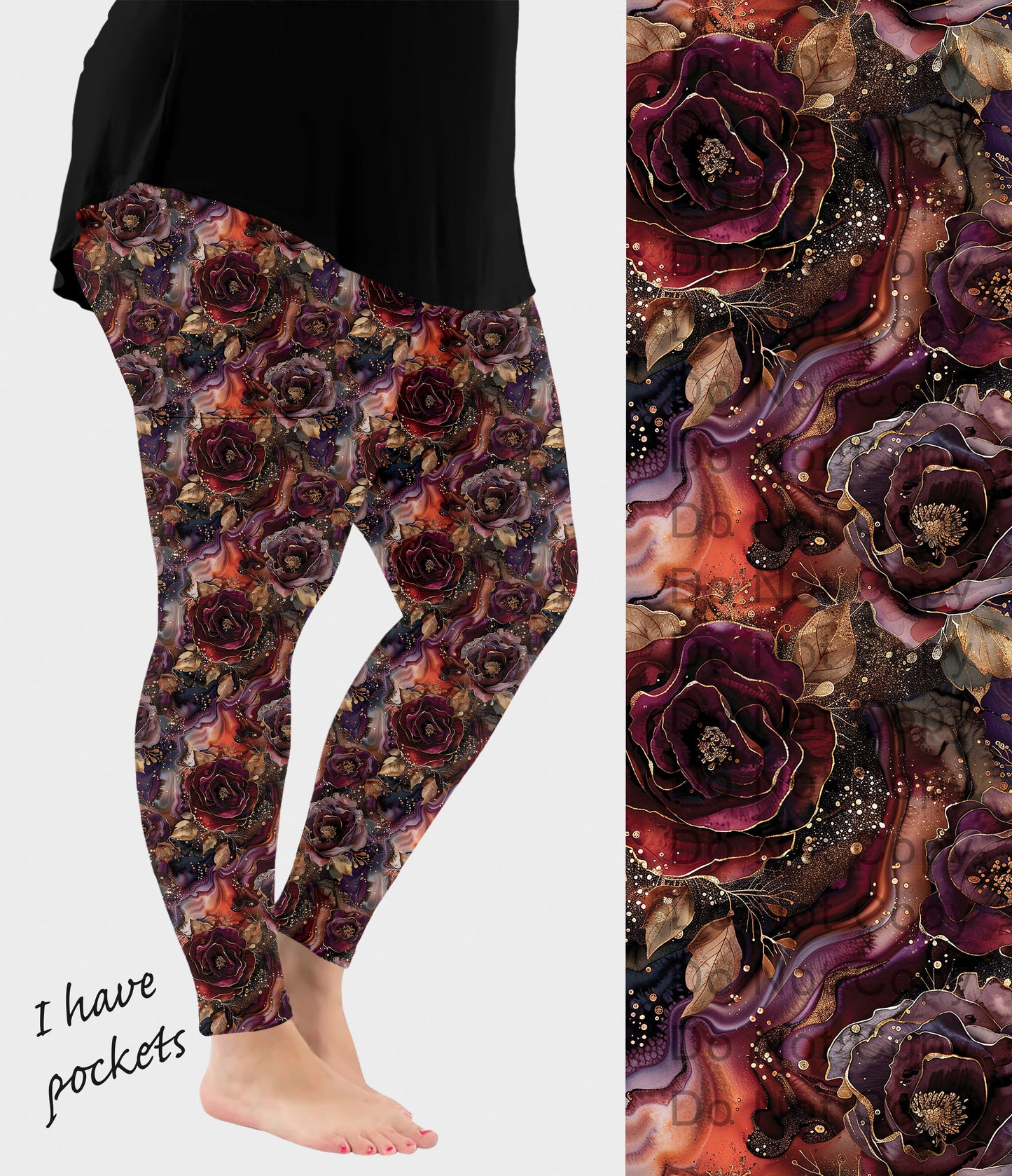 RTS - Burgundy Agate Floral Leggings w/ Pockets