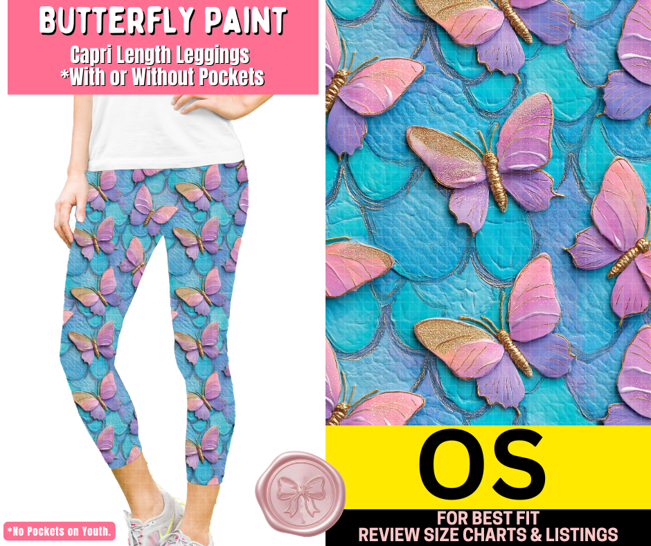 Butterfly Paint Capri Length Leggings w/ Pockets