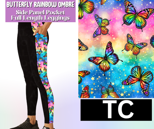 Butterfly Rainbow Ombre Side Panel Pocket Full Length Leggings