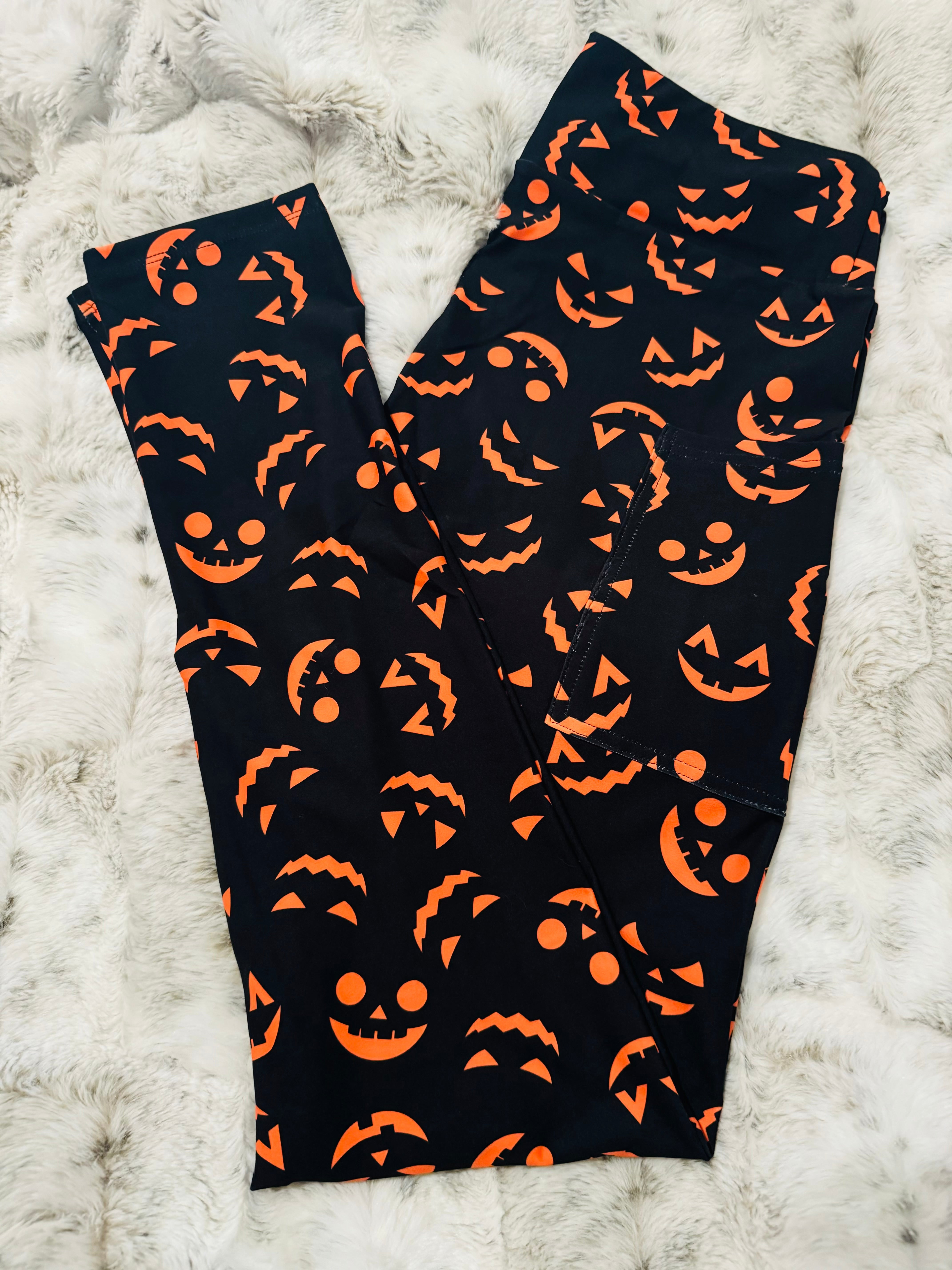 Halloween Faces Full Length Leggings With Pockets