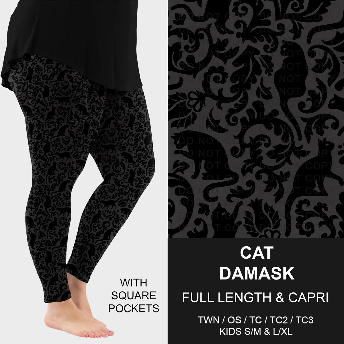 B314 - Preorder Cat Damask Leggings w/ Pockets (Closes 9/27. ETA: late Nov.)