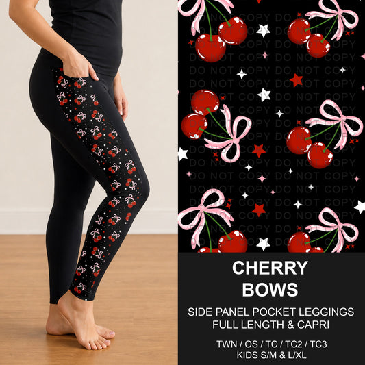 B300 - Preorder Cherry Bows Side Panel Pocket Leggings (Closes 7/15. ETA: mid Sept.)