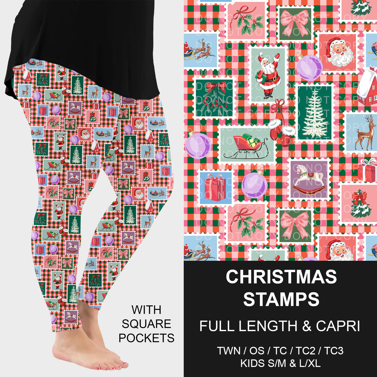 B315 - Preorder Christmas Stamps Leggings w/ Pockets (Closes 10/04. ETA: early Dec.)
