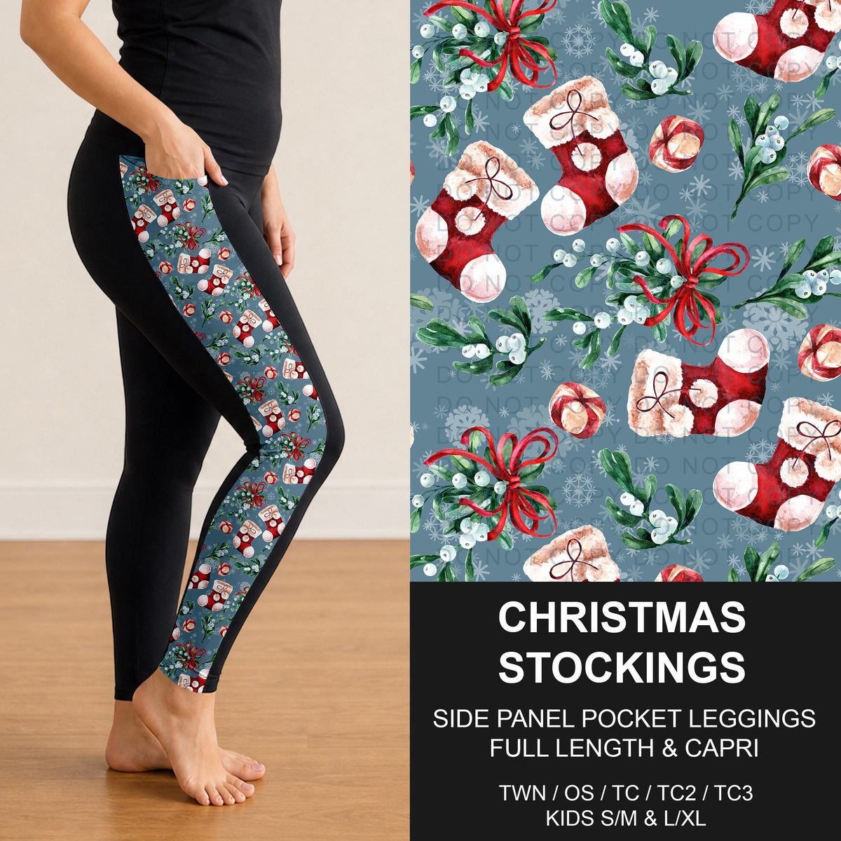 B315 - Preorder Christmas Stockings Side Panel Pocket Leggings (Closes 10/04. ETA: early Dec.)