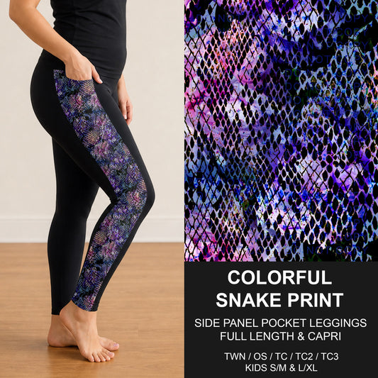B300 - Preorder Colorful Snake Print Side Panel Pocket Leggings (Closes 7/15. ETA: mid Sept.)