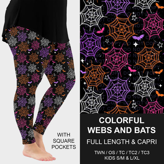 B297 - Preorder Colorful Webs and Bats Leggings w/ Pockets (Closes 6/28. ETA: early Sept.)