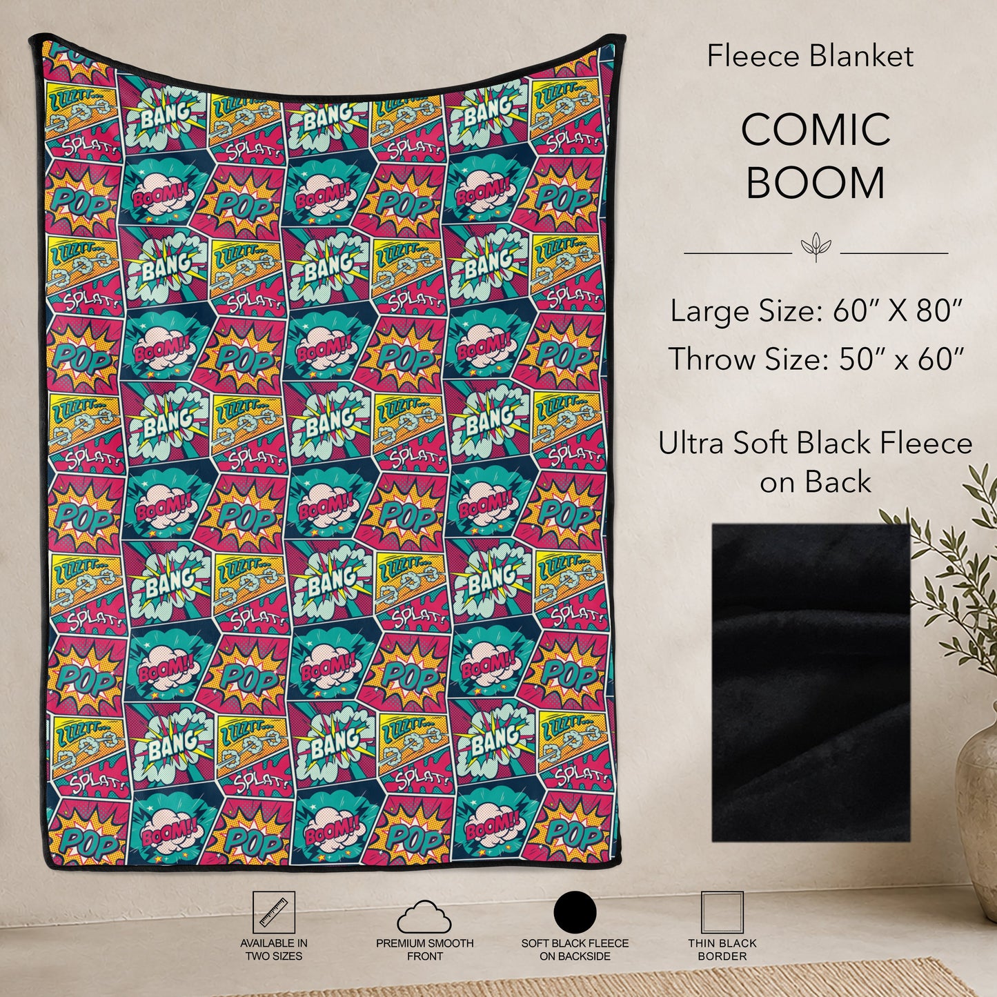 B304 - Pre-Order Comic Boom Fleece Blanket (Closes 7/31. ETA: early Oct)