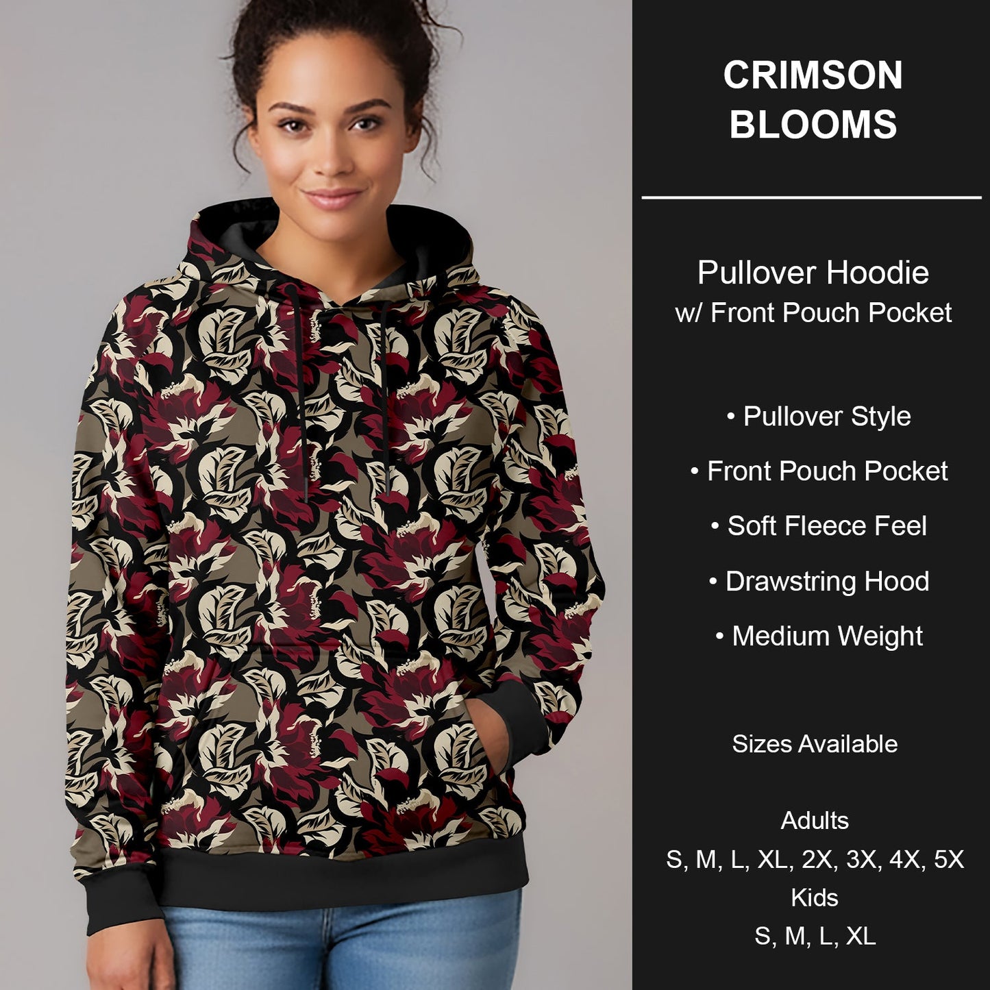 B266 - Preorder Crimson Blooms Pullover Hoodie (Closes 12/17. ETA late Feb.)