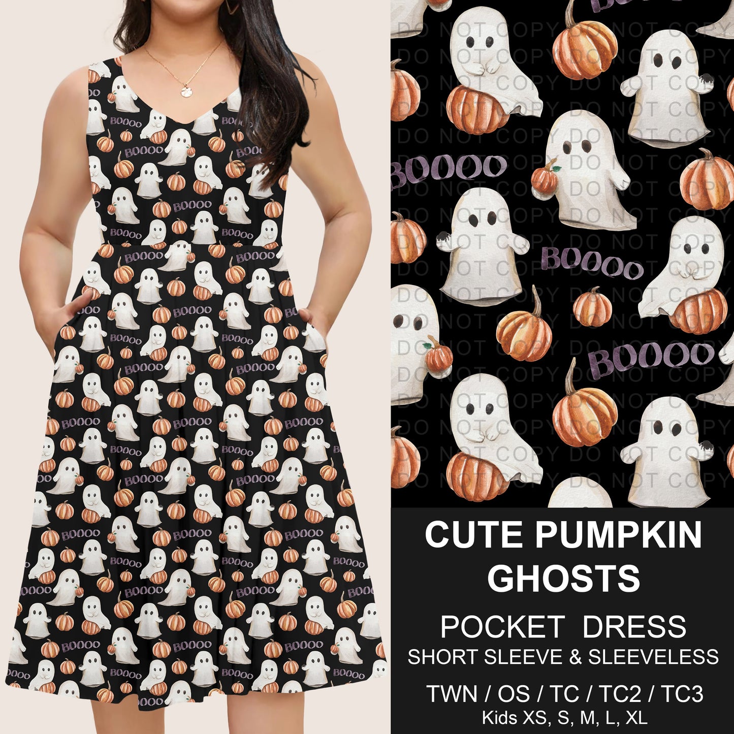 B302 - Preorder Cute Pumpkin Ghosts Pocket Dress (Closes 7/24. ETA: early Oct)