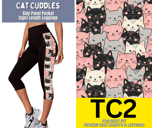 Cat Cuddles Side Panel Pocket Capri Length Leggings