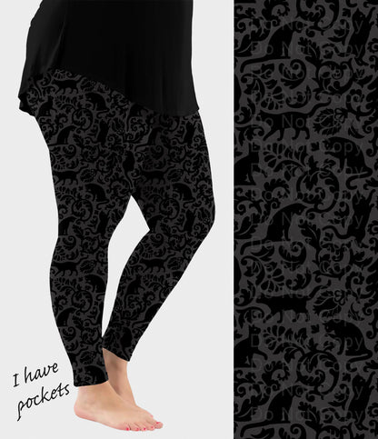 RTS - Cat Damask Leggings w/ Pockets