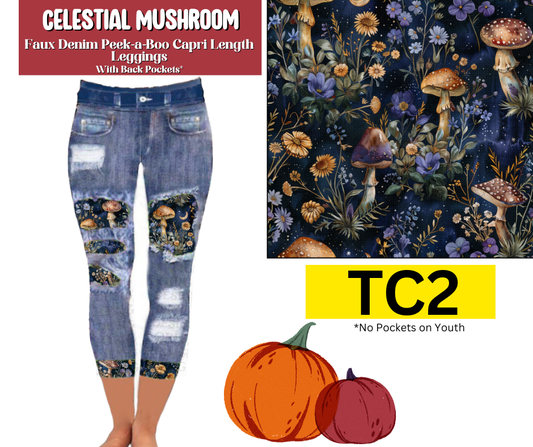 Celestial Mushroom Capri Faux Denim Peekaboo