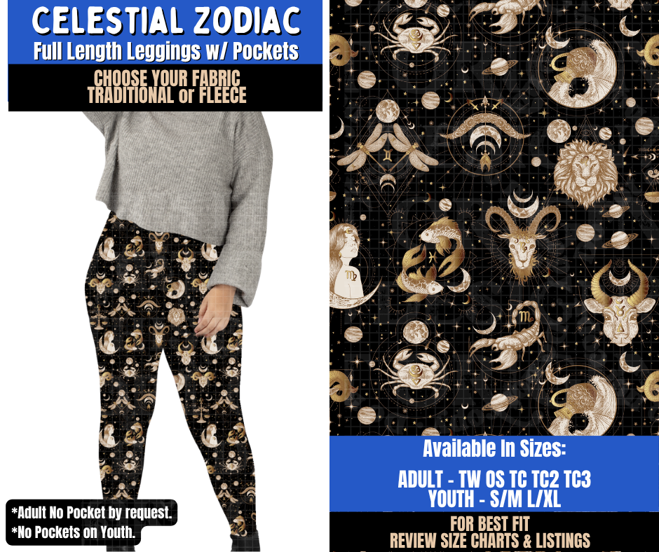 Preorder! Closes 9/10. ETA Dec. Celestial Zodiac Leggings Choose Fleece or Traditional