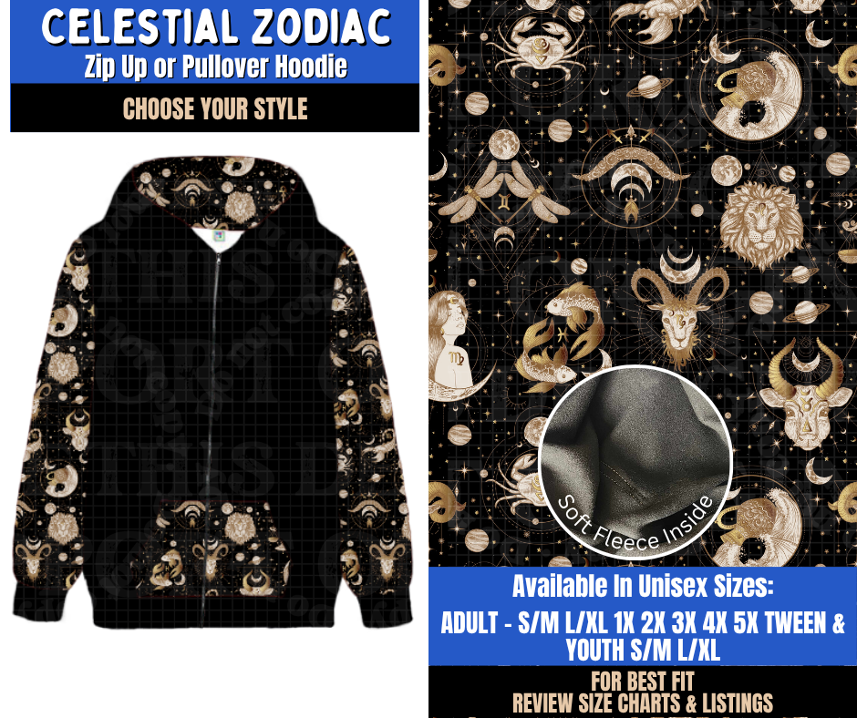 Preorder! Closes 9/10. ETA Dec. Celestial Zodiac Zip-Up or Pullover Hoodie