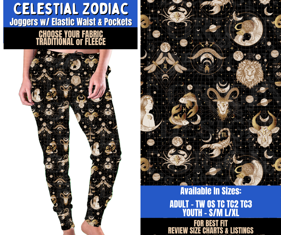 Preorder! Closes 9/10. ETA Dec. Celestial Zodiac Joggers Choose Fleece or Traditional