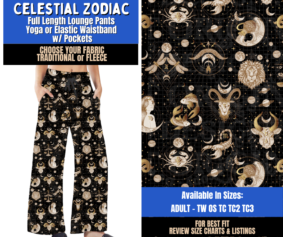 Preorder! Closes 9/10. ETA Dec. Celestial Zodiac Lounge Pants Choose Fleece or Traditional