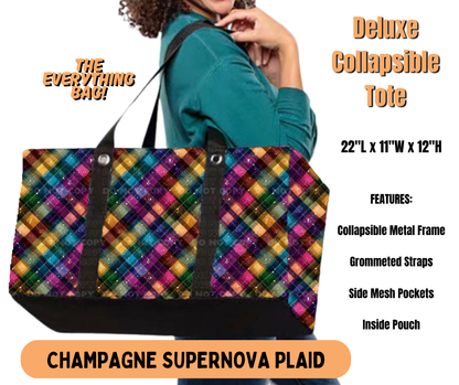 Preorder! Closes 7/2. ETA Oct. Champagne Supernova Plaid Collapsible Tote