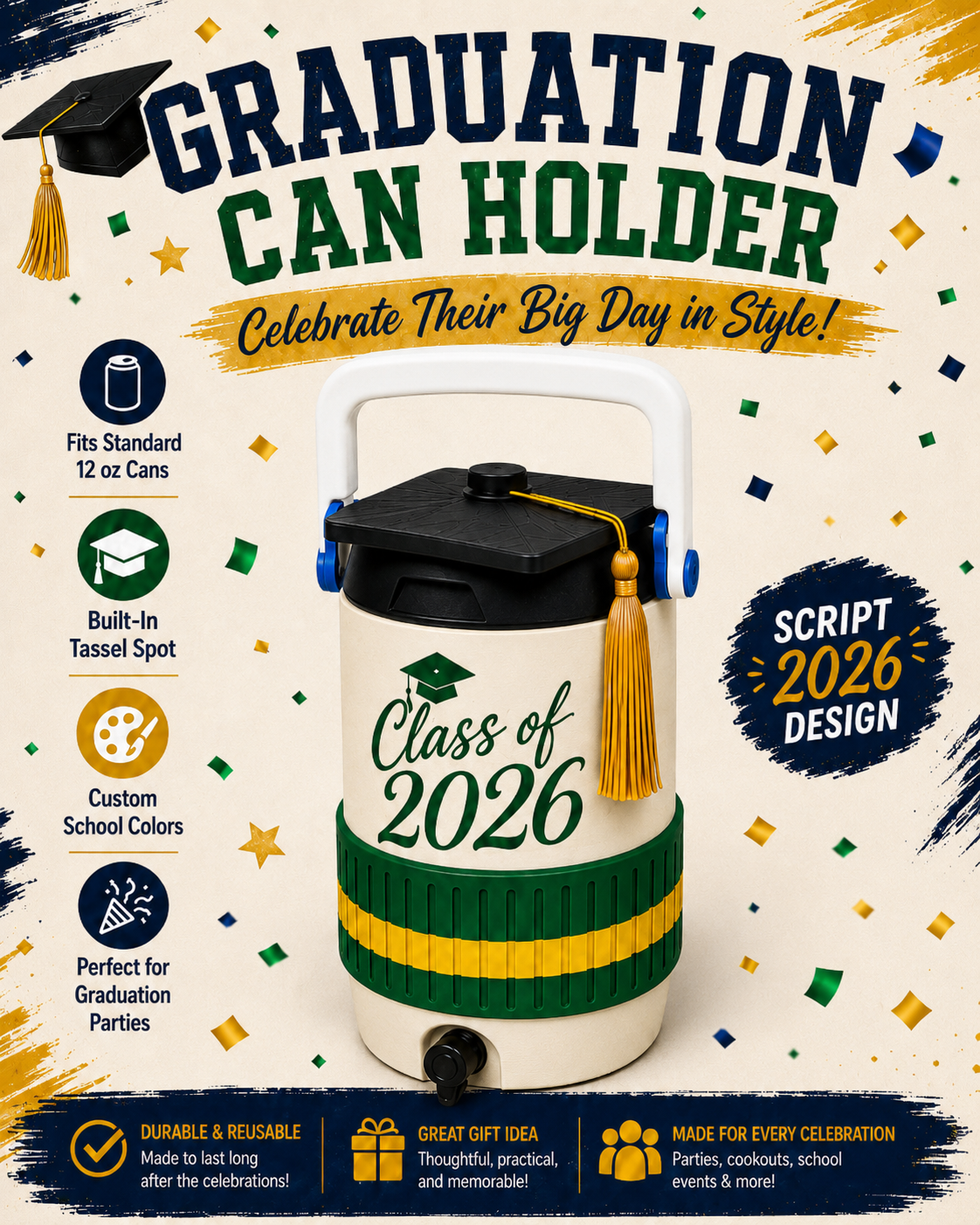 GRADUATION-3D PRINTED CUSTOM 12 OUNCE CAN HOLDERS