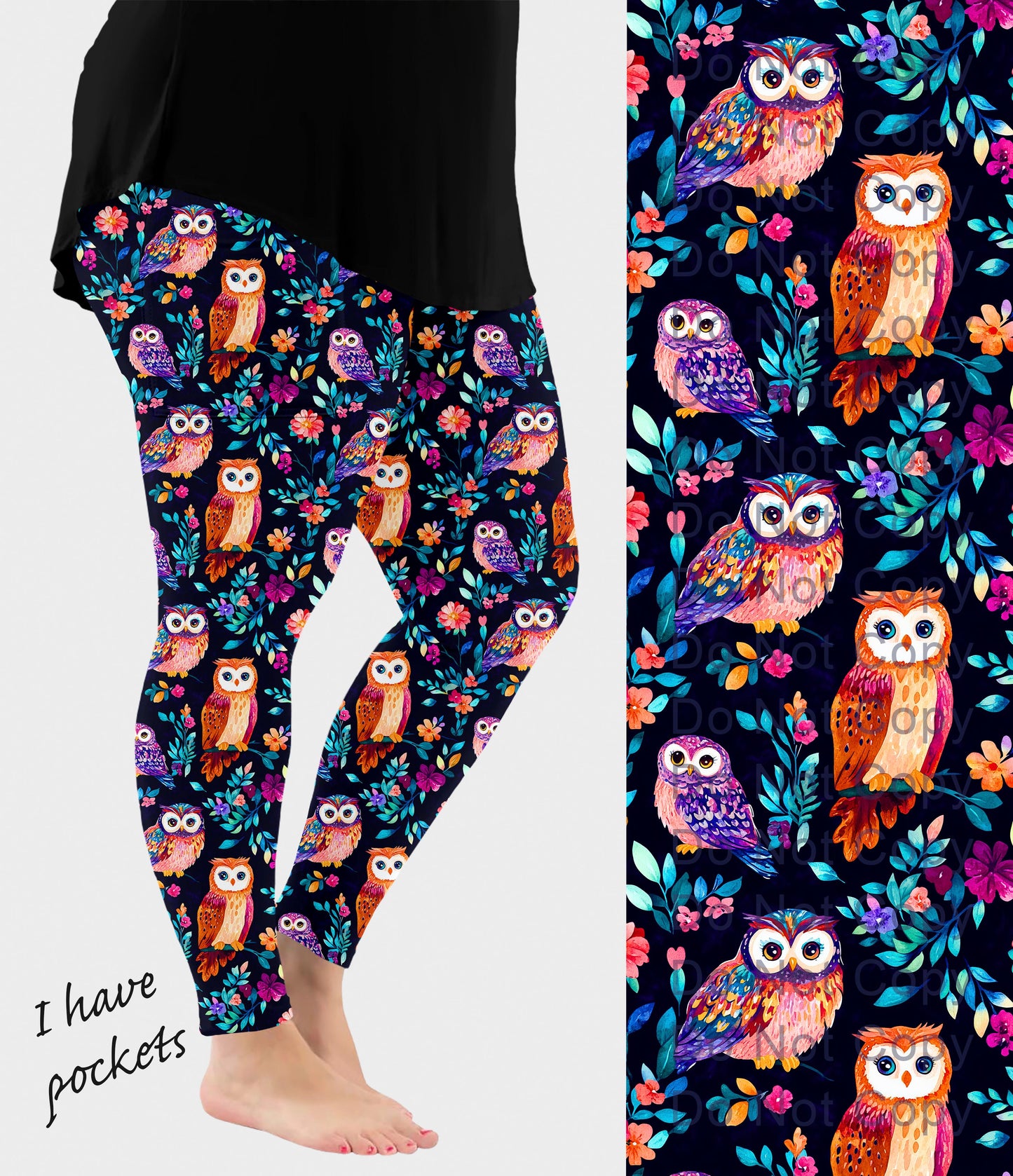 RTS - Colorful Owls Leggings w/ Pockets